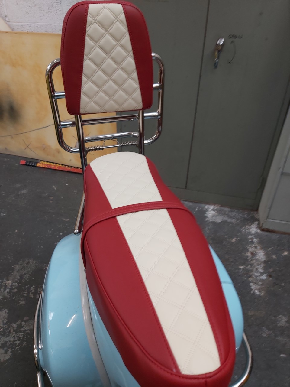 red and white vespa seat