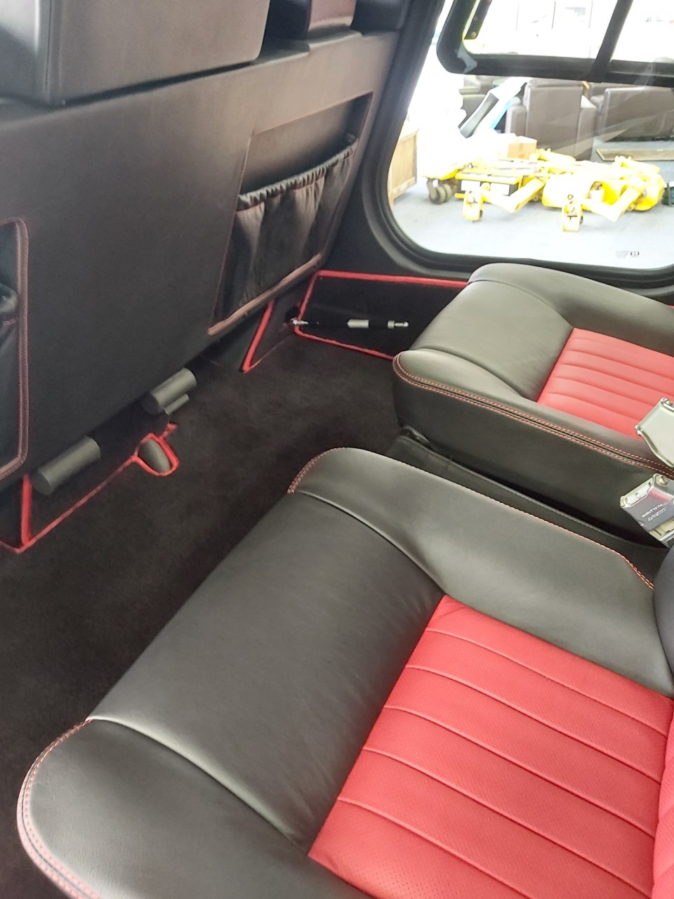 red and black leather helicopter seats
